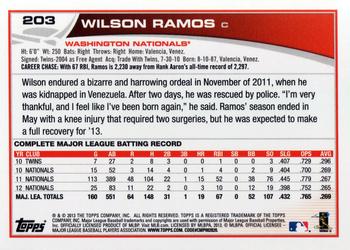 2013 Topps #203 Wilson Ramos Back