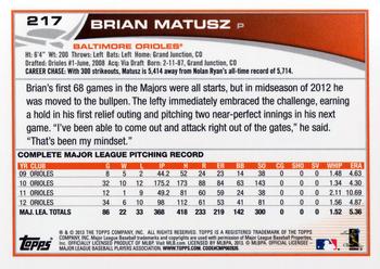 2013 Topps #217 Brian Matusz Back