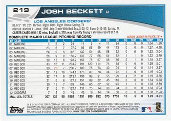 2013 Topps #219 Josh Beckett Back