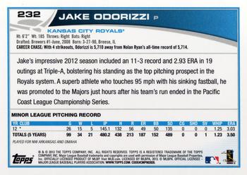 2013 Topps #232 Jake Odorizzi Back