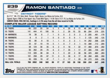 2013 Topps #239 Ramon Santiago Back