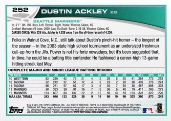 2013 Topps #252 Dustin Ackley Back