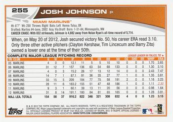 2013 Topps #255 Josh Johnson Back