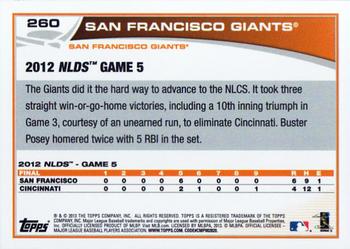 2013 Topps #260 San Francisco Giants Back