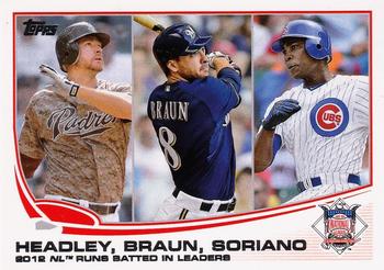 2013 Topps #272 2012 NL Runs Batted In Leaders (Chase Headley / Ryan Braun / Alfonso Soriano) Front