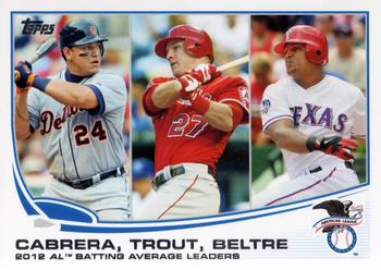 2013 Topps #294 2012 AL Batting Average Leaders (Miguel Cabrera / Mike Trout / Adrian Beltre) Front