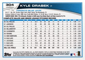 2013 Topps #304 Kyle Drabek Back