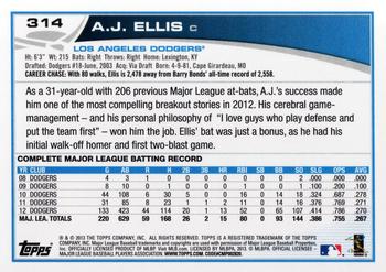 2013 Topps #314 A.J. Ellis Back