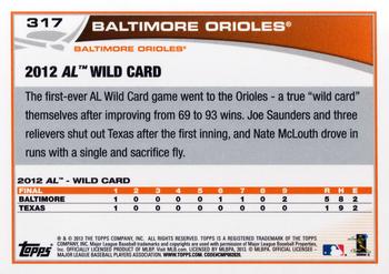 2013 Topps #317 Baltimore Orioles Back