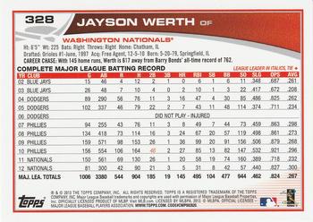 2013 Topps #328 Jayson Werth Back