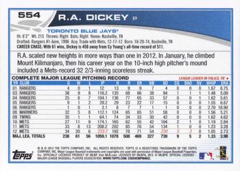 2013 Topps #554 R.A. Dickey Back