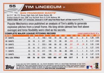 2013 Topps #55 Tim Lincecum Back