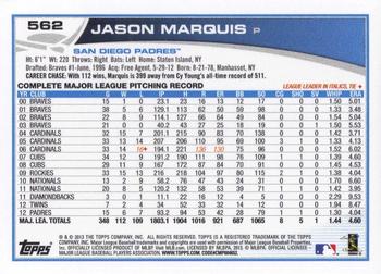 2013 Topps #562 Jason Marquis Back