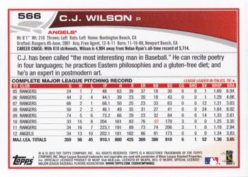 2013 Topps #566 C.J. Wilson Back