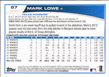 2013 Topps #57 Mark Lowe Back