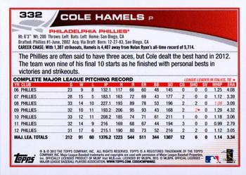 2013 Topps #332 Cole Hamels Back