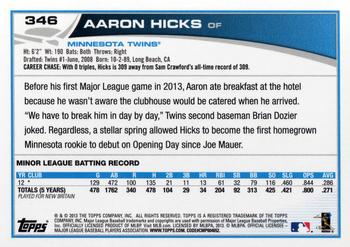 2013 Topps #346 Aaron Hicks Back