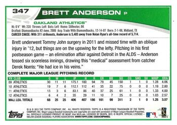 2013 Topps #347 Brett Anderson Back