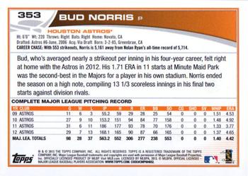 2013 Topps #353 Bud Norris Back