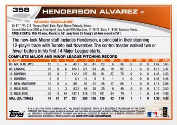2013 Topps #358 Henderson Alvarez Back