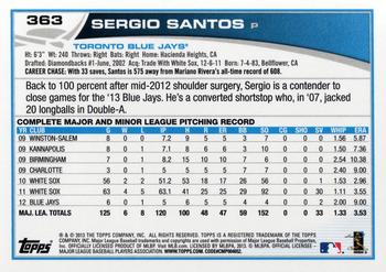 2013 Topps #363 Sergio Santos Back