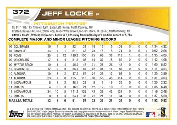 2013 Topps #372 Jeff Locke Back