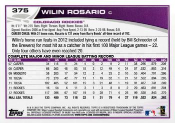 2013 Topps #375 Wilin Rosario Back