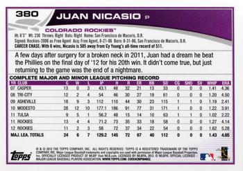 2013 Topps #380 Juan Nicasio Back