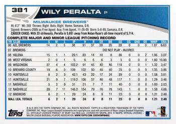2013 Topps #381 Wily Peralta Back