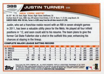 2013 Topps #388 Justin Turner Back