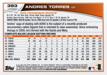 2013 Topps #393 Andres Torres Back