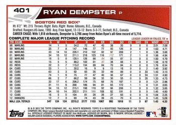 2013 Topps #401 Ryan Dempster Back