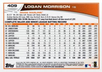 2013 Topps #409 Logan Morrison Back