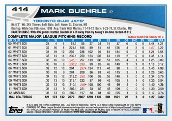 2013 Topps #414 Mark Buehrle Back