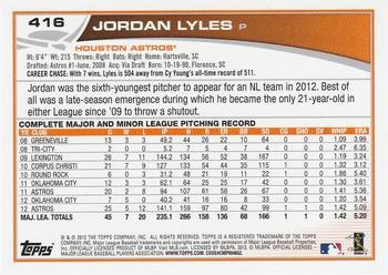 2013 Topps #416 Jordan Lyles Back