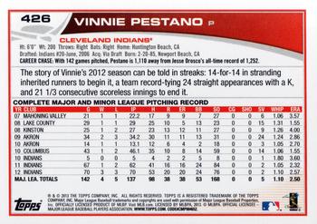 2013 Topps #426 Vinnie Pestano Back