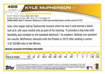 2013 Topps #428 Kyle McPherson Back