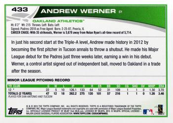2013 Topps #433 Andrew Werner Back