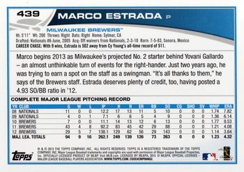 2013 Topps #439 Marco Estrada Back
