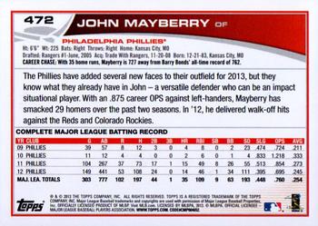 2013 Topps #472 John Mayberry Jr. Back