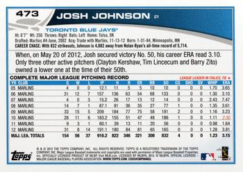 2013 Topps #473 Josh Johnson Back