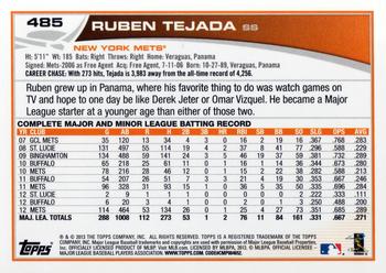 2013 Topps #485 Ruben Tejada Back