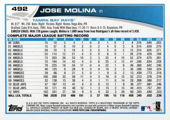 2013 Topps #492 Jose Molina Back