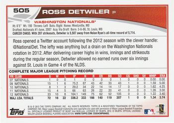 2013 Topps #505 Ross Detwiler Back