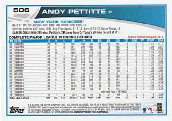 2013 Topps #506 Andy Pettitte Back