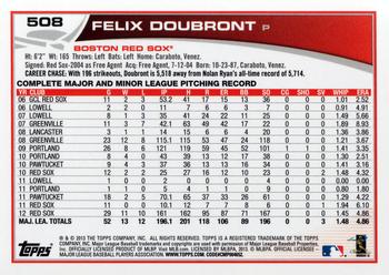 2013 Topps #508 Felix Doubront Back