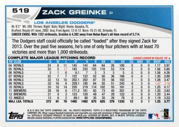 2013 Topps #519 Zack Greinke Back