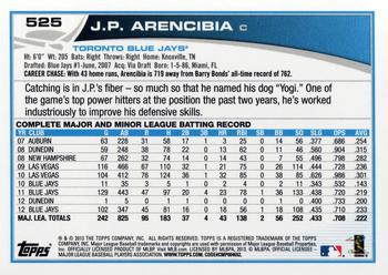 2013 Topps #525 J.P. Arencibia Back