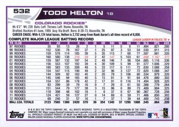 2013 Topps #532 Todd Helton Back