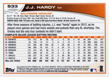 2013 Topps #533 J.J. Hardy Back
